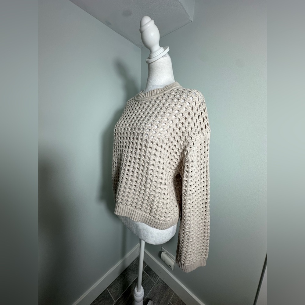 VELVET BY GRAHAM & SPENCER Sammie Mesh Knit Crew Neck Sweater in Dune Size XS - Picture 7 of 17